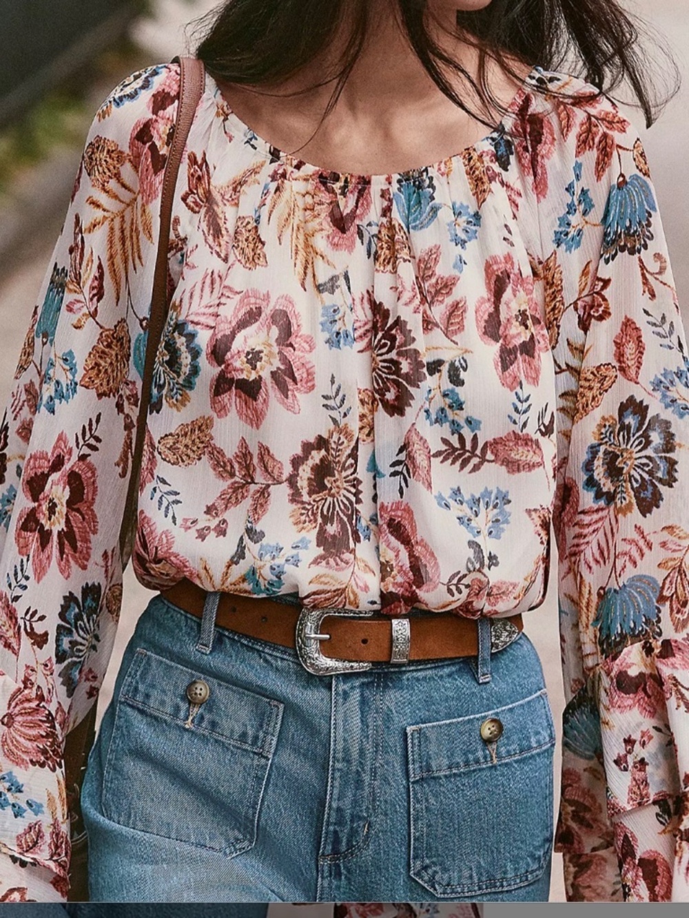 LOFT Garden Tiered Ruffle Sleeve Blouse - Picture 5 of 5